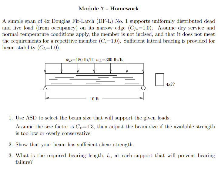 Solved A simple span of 4x Douglas FirLarch (DFL) No. 1