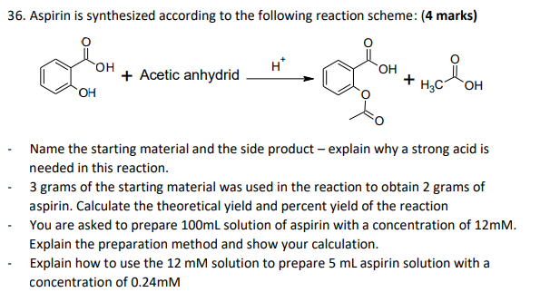 Solved Aspirin Is Synthesized According To The Following