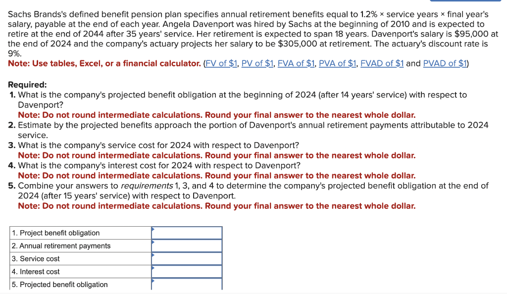Solved Sachs Brands's defined benefit pension plan specifies