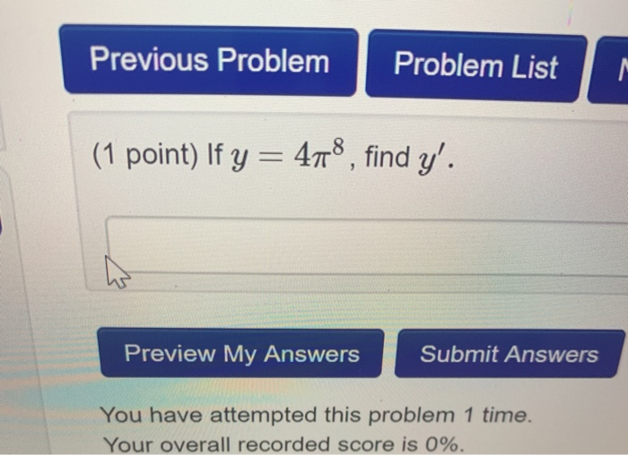 Solved Previous Problem Problem List (1 point) If y 4π8 , | Chegg.com