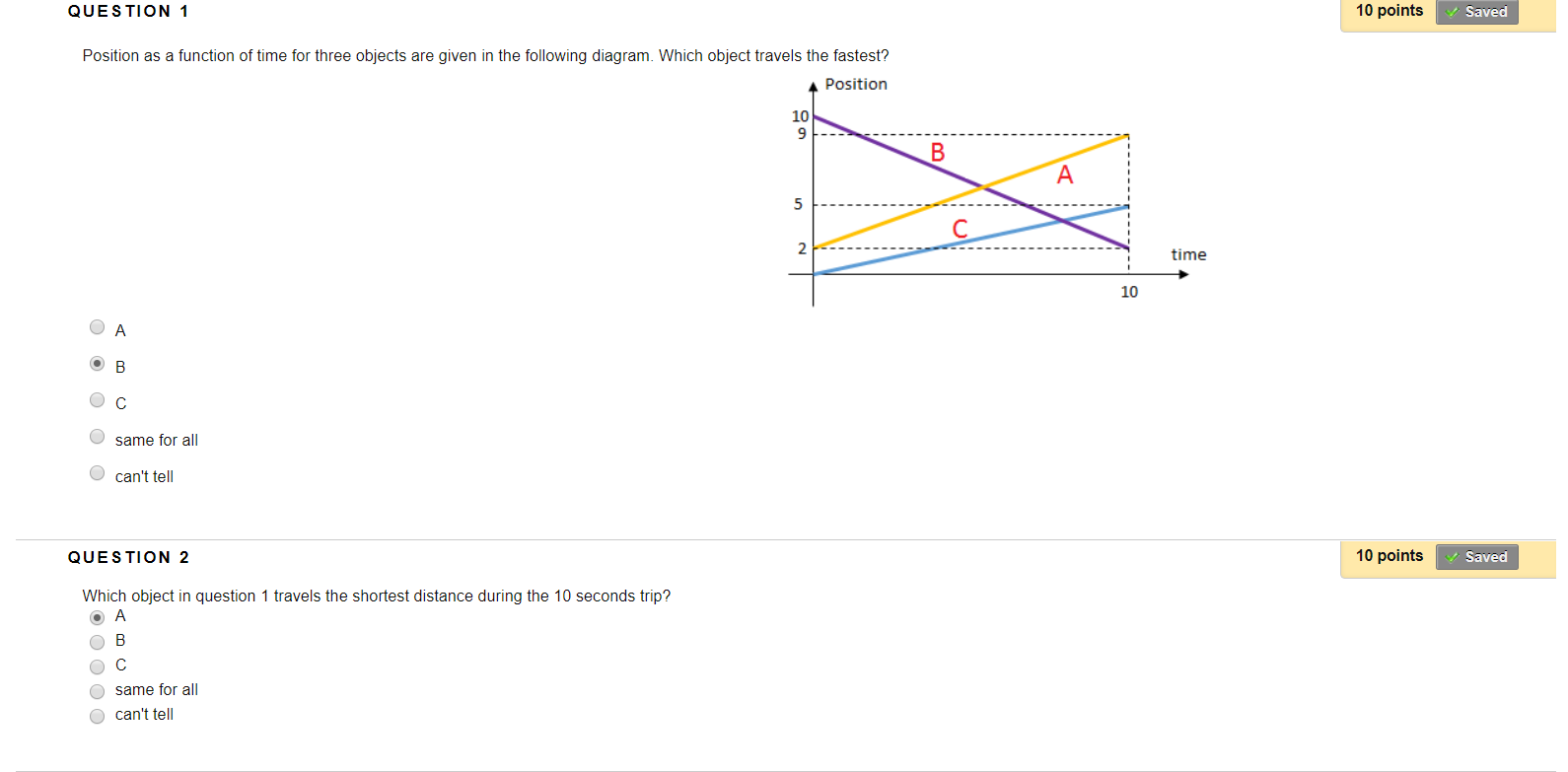 Solved QUESTION 1 10 points Saved Position as a function of | Chegg.com