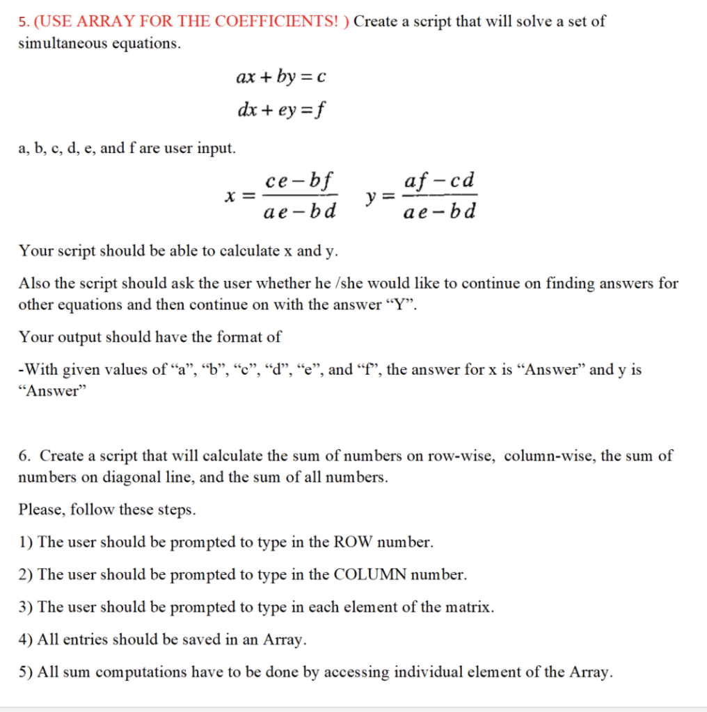 Solved 5. (USE ARRAY FOR THE COEFFICIENTS!) Create a script | Chegg.com