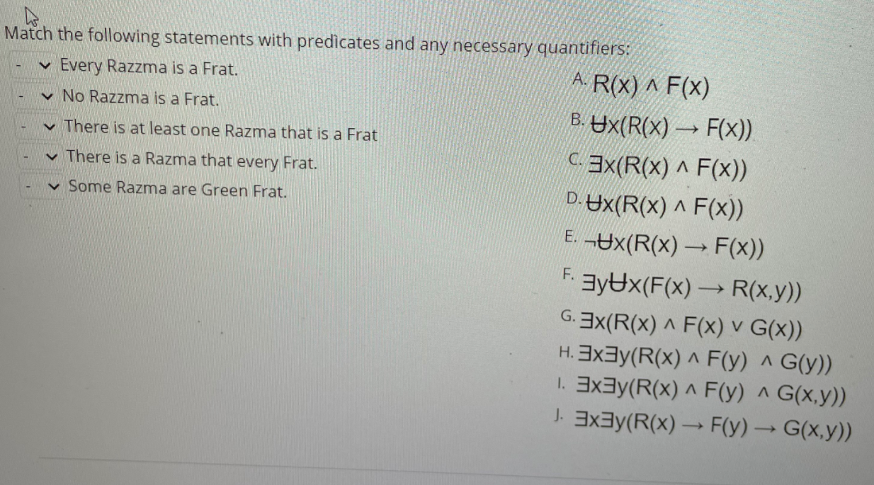 Solved Match the following statements with predicates and | Chegg.com