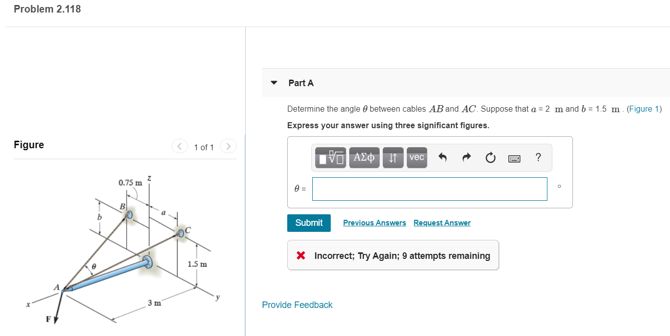 Solved Problem 2.118 Part A Determine the angle between | Chegg.com