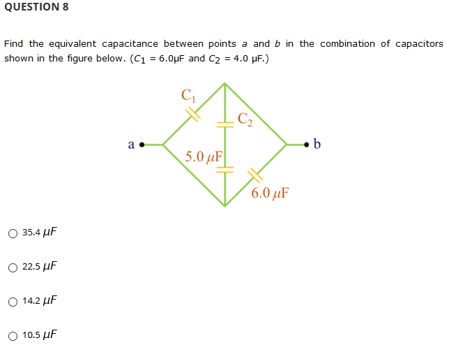 Solved QUESTION 8 Find The Equivalent Capacitance Between | Chegg.com