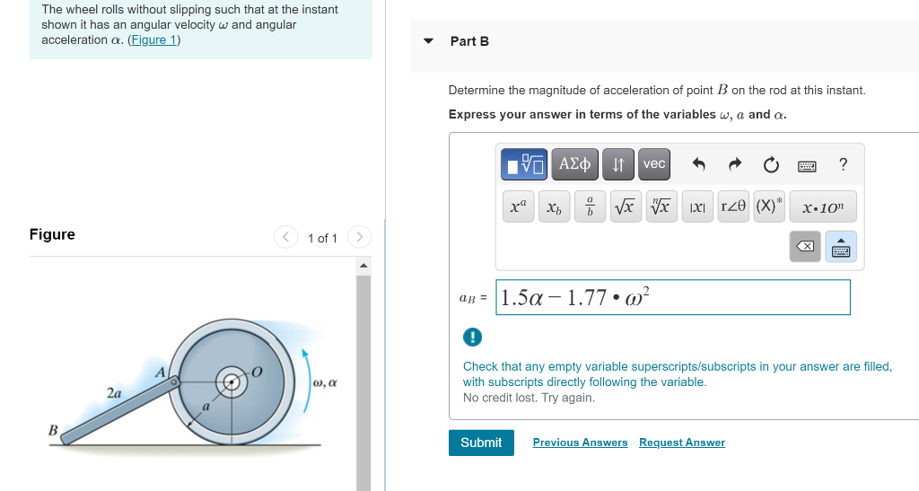 Solved The wheel rolls without slipping such that at the | Chegg.com