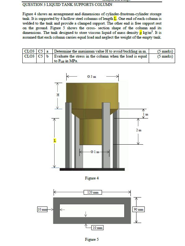 Tank Support Column Solved QUESTION 3 LIQUID TANK SUPPORTS COLUMN Figure 4 shows | Chegg.com