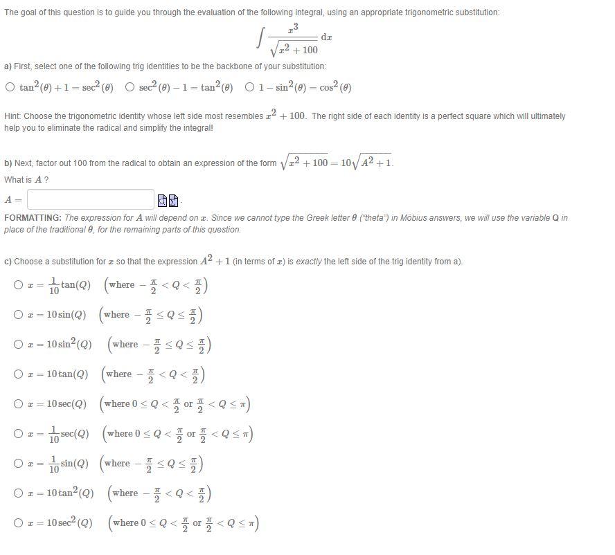 Solved ∫x2+100x3 dx a) First, select one of the following | Chegg.com