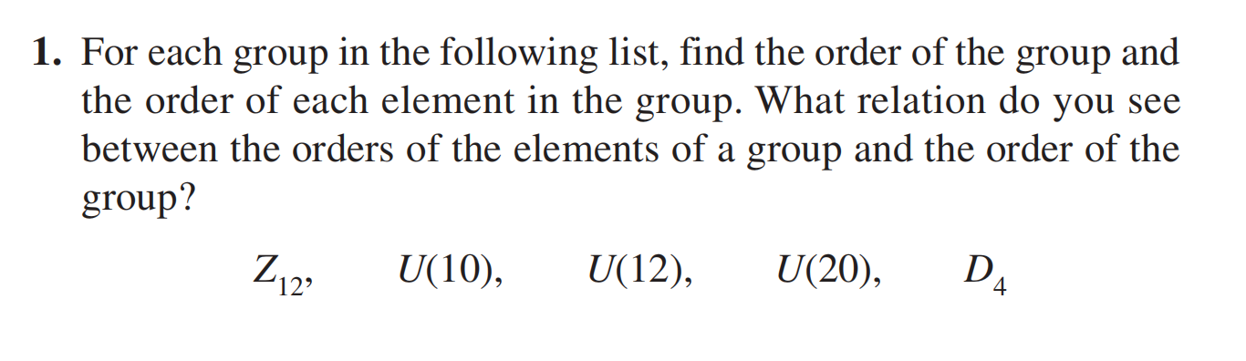 Solved 1. For Each Group In The Following List, Find The | Chegg.com