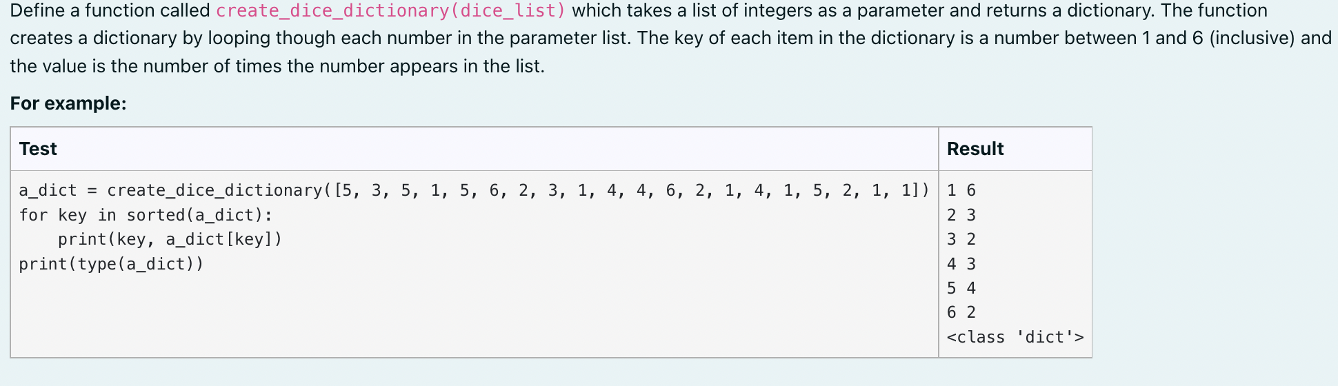 Solved Define a function called create_dice_dictionary