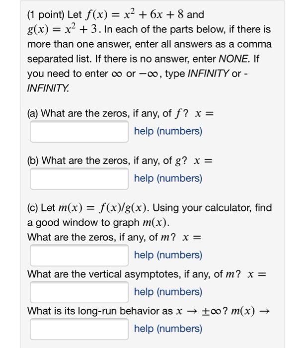 Solved 1 Point Let F X X2 6x 8 And G X X2 3 In