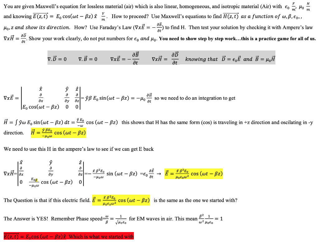 Solved You Are Given Maxwell S Equation For Lossless Mate Chegg Com