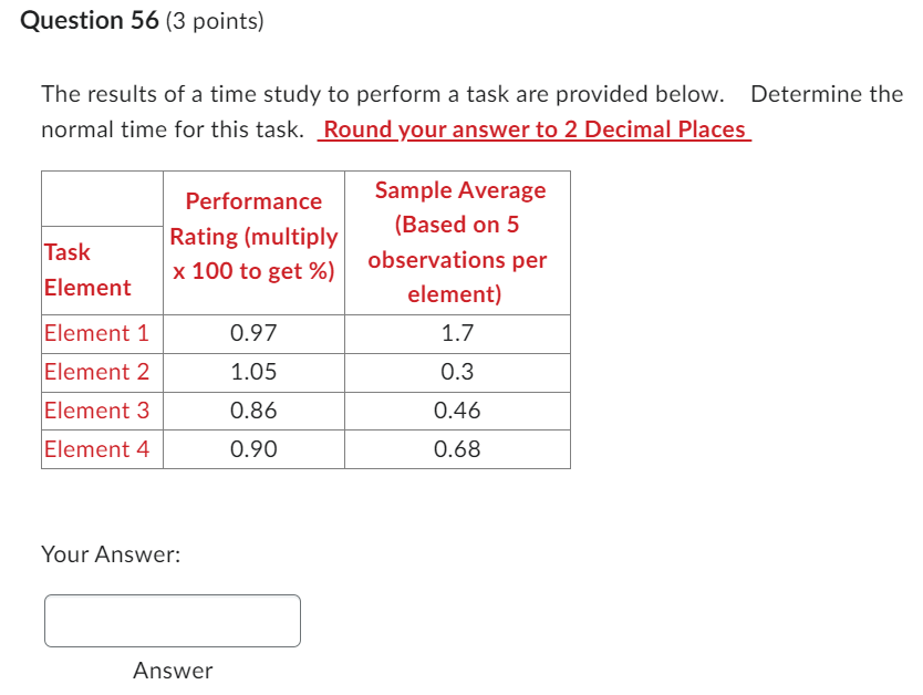 Solved The results of a time study to perform a task are | Chegg.com