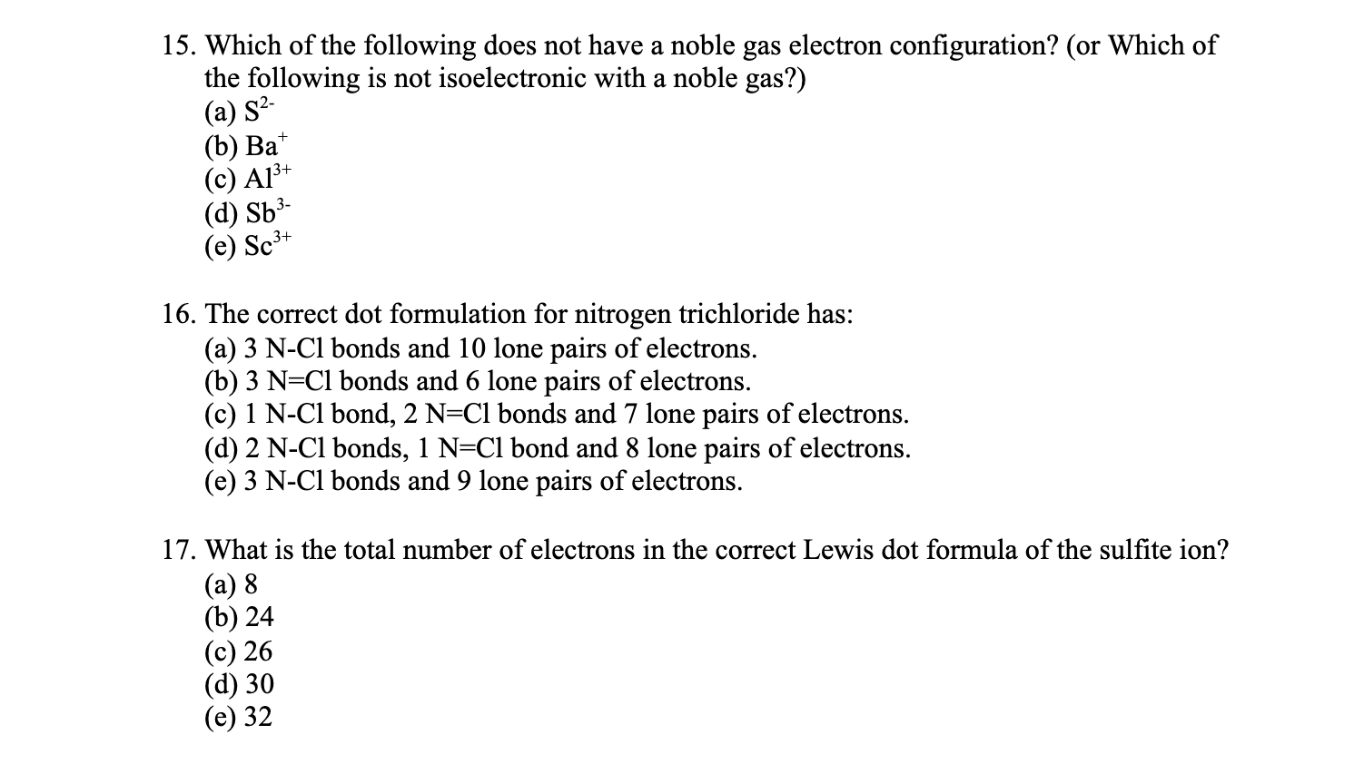 Solved 15 Which Of The Following Does Not Have A Noble G Chegg Com