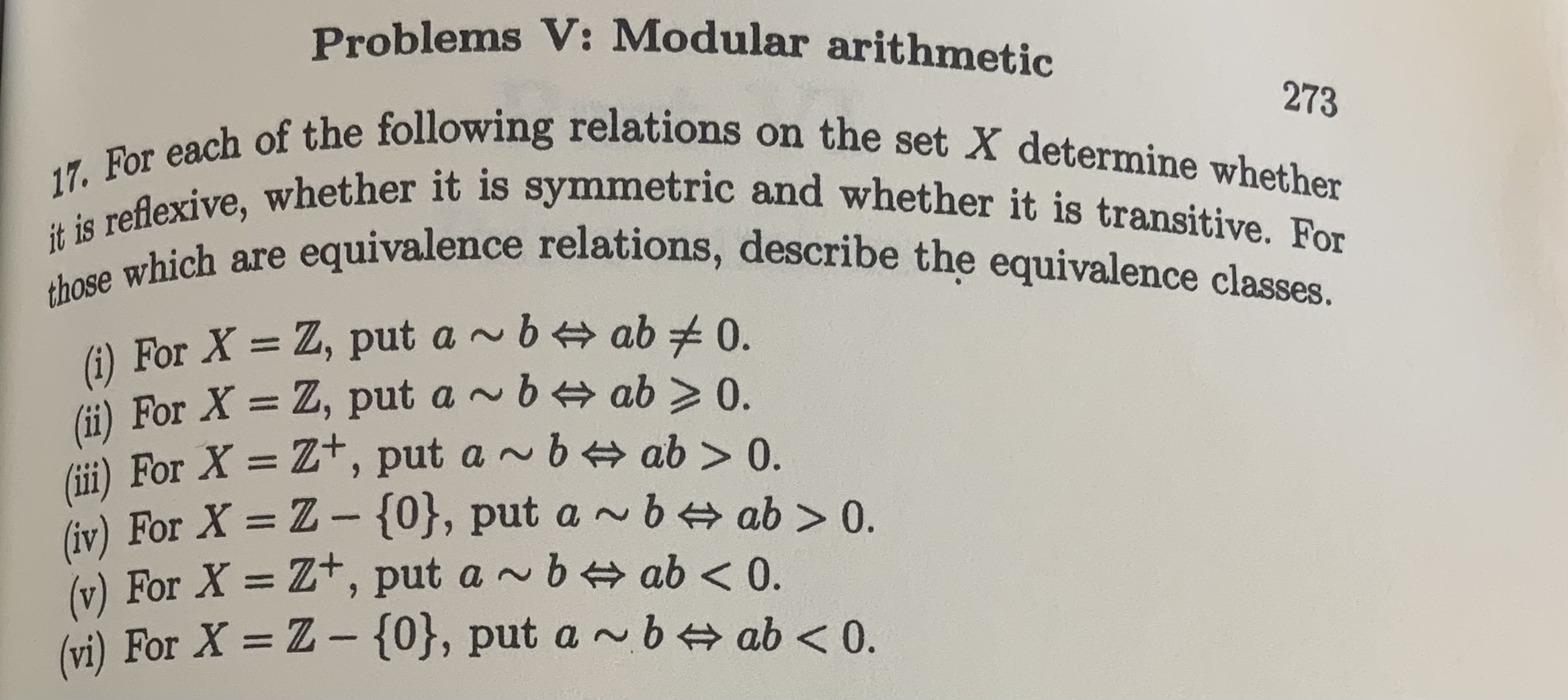 Problems V: Modular arithmetic 273 17. For each of | Chegg.com