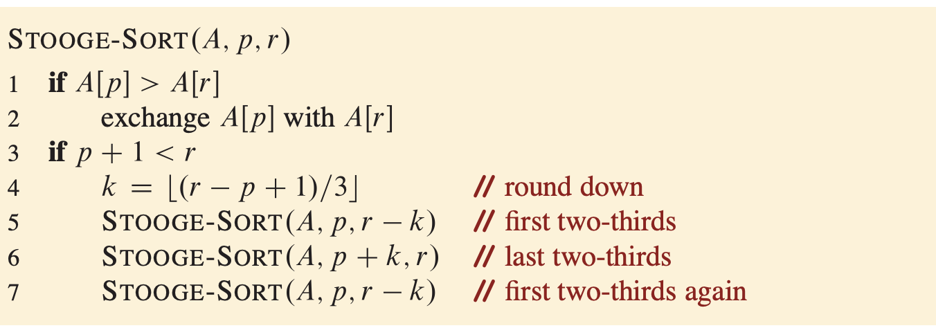 Solved 7-4 Stooge sort Professors Howard, Fine, and Howard | Chegg.com
