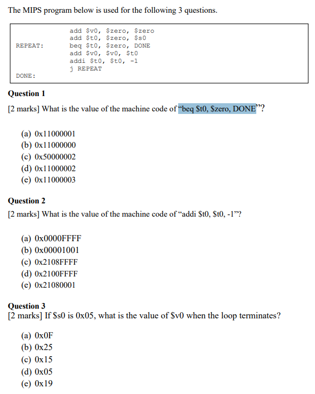 Solved The MIPS program below is used for the following 3 | Chegg.com