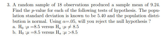 Solved 3. A random sample of 18 observations produced a | Chegg.com