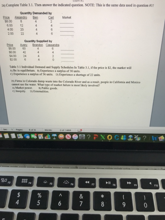 Solved 24) Complete Table 3.1. Then answer the indicated | Chegg.com