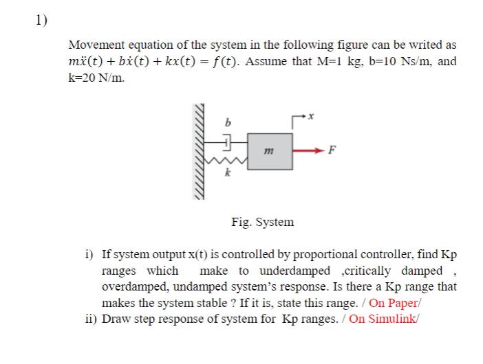 Solved Movement Equation Of The System In The Following F Chegg Com