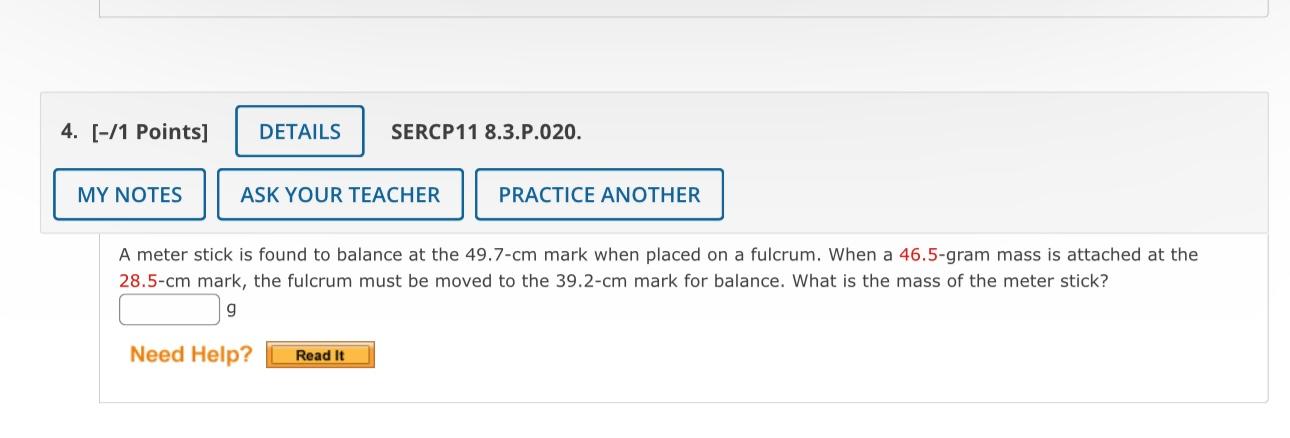 Solved A meter stick is found to balance at the 49.7−cm mark | Chegg.com