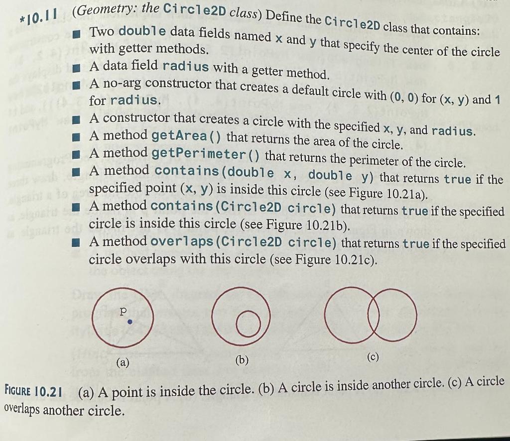 Solved * 0.11 (Geometry: The Circle2D Class) Define The | Chegg.com