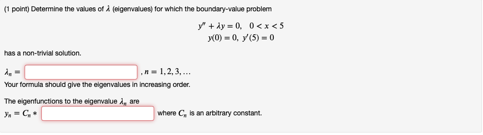 Solved Determine The Values Of 𝜆l Eigenvalues For Which Chegg Com