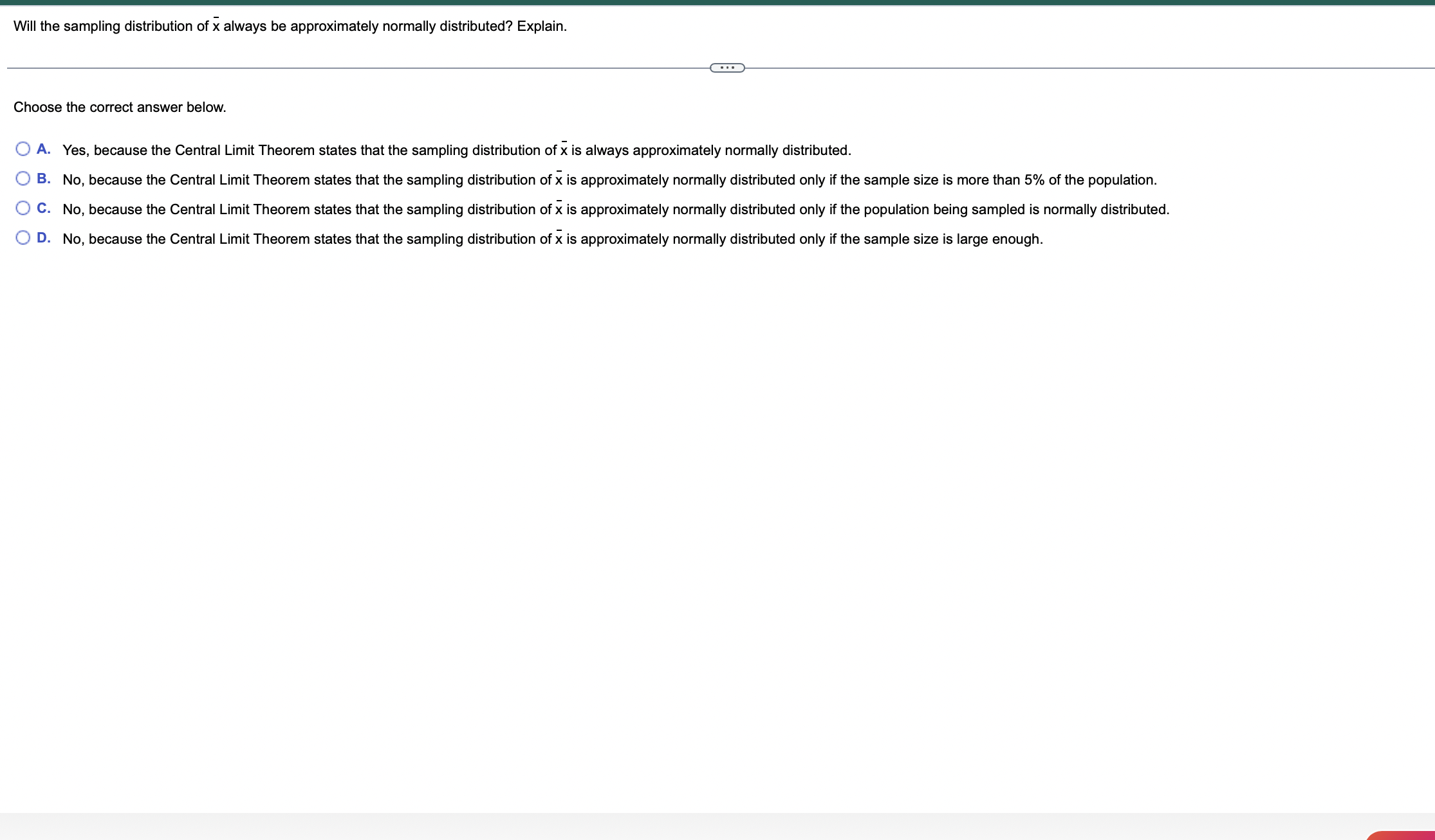 solved-will-the-sampling-distribution-of-x-always-be-chegg