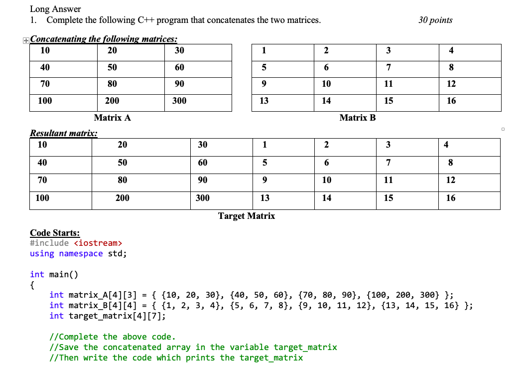 Solved Long Answer 1. Complete The Following C++ Program | Chegg.com