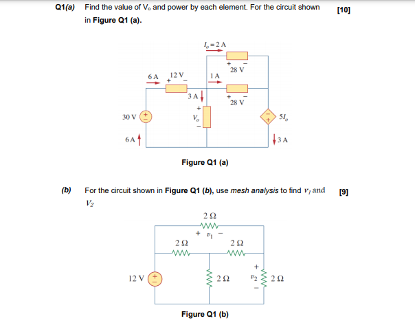Solved Q1(a) Find the value of V, and power by each element. | Chegg.com