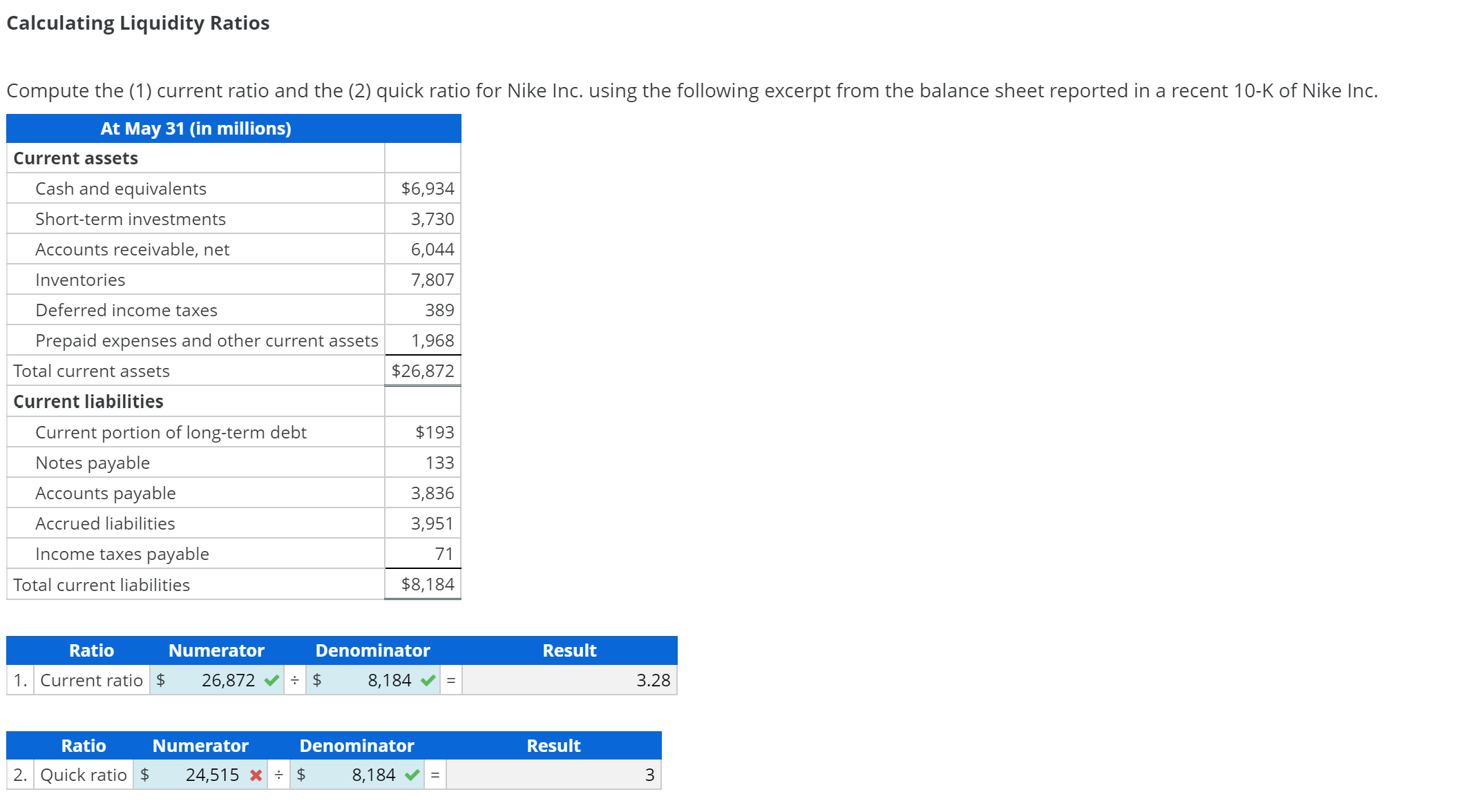 Solved Calculating Liquidity Ratios | Chegg.com