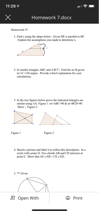 Solved 11:29 Homework 7.docx Homework #7 . Find x using the | Chegg.com