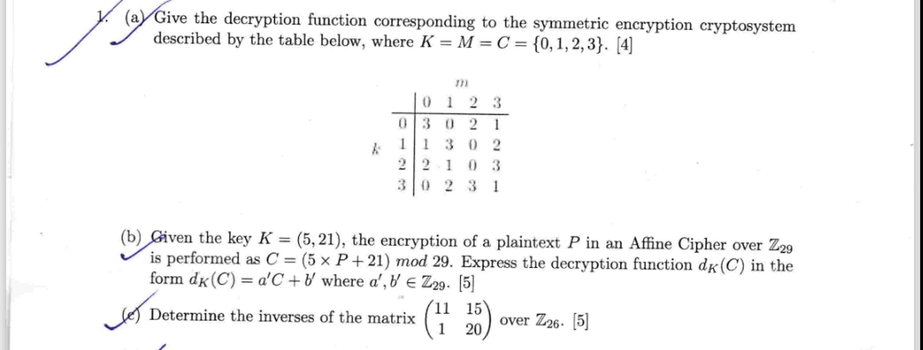 Solved (a) ﻿Give the decryption function corresponding to | Chegg.com