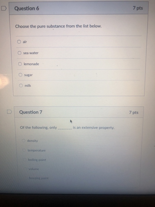 Solved D | Question 6 7 pts Choose the pure substance from | Chegg.com