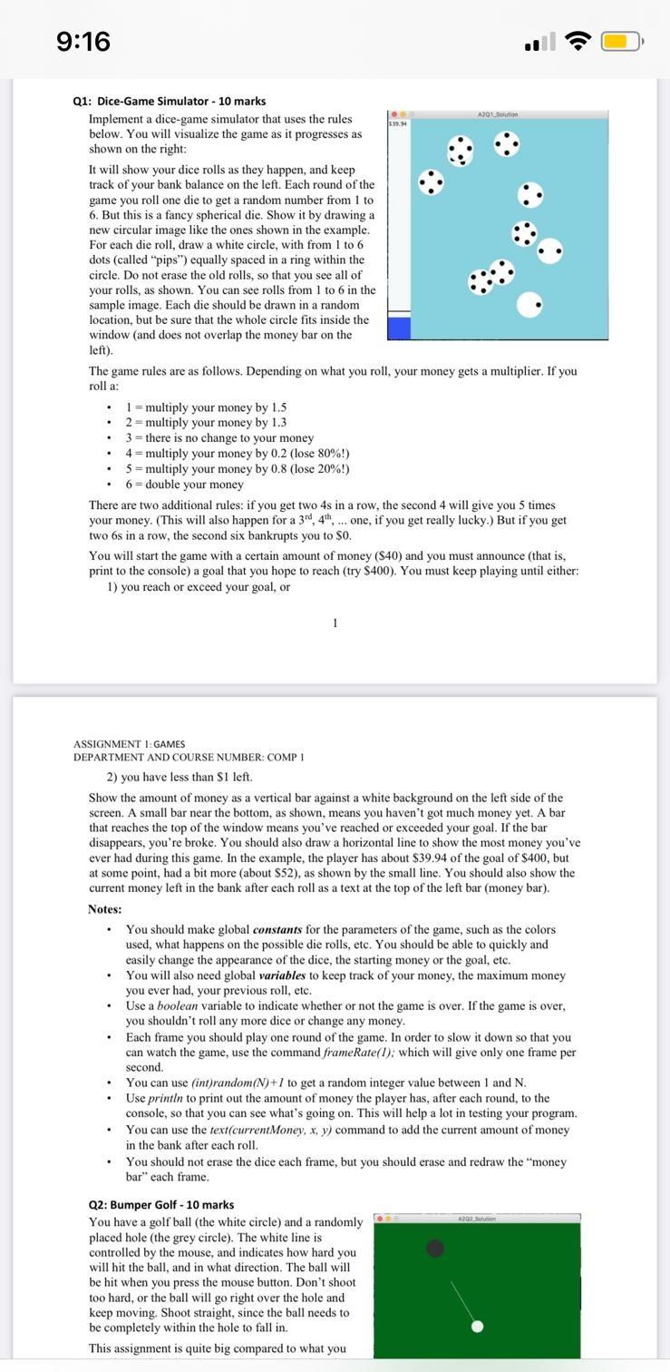 Solved 9:16 Q1: Dice-Game Simulator - 10 marks Implement a | Chegg.com