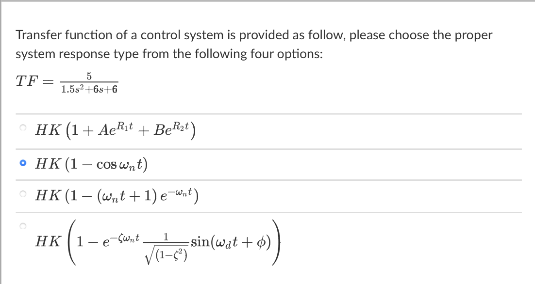 Solved Transfer function of a control system is provided as | Chegg.com
