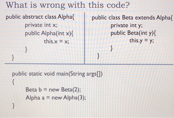 Solved What is wrong with this code? public abstract class | Chegg.com