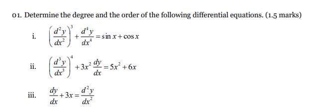 Solved Determine the degree and the order of the following | Chegg.com