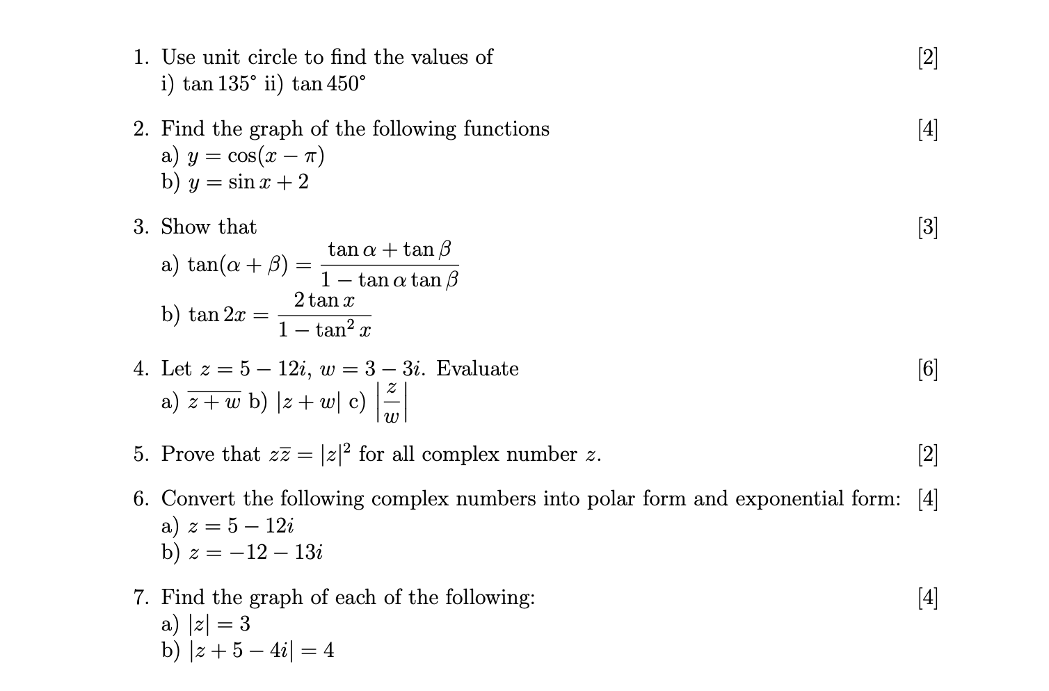 1. Use unit circle to find the values of [2] i) | Chegg.com