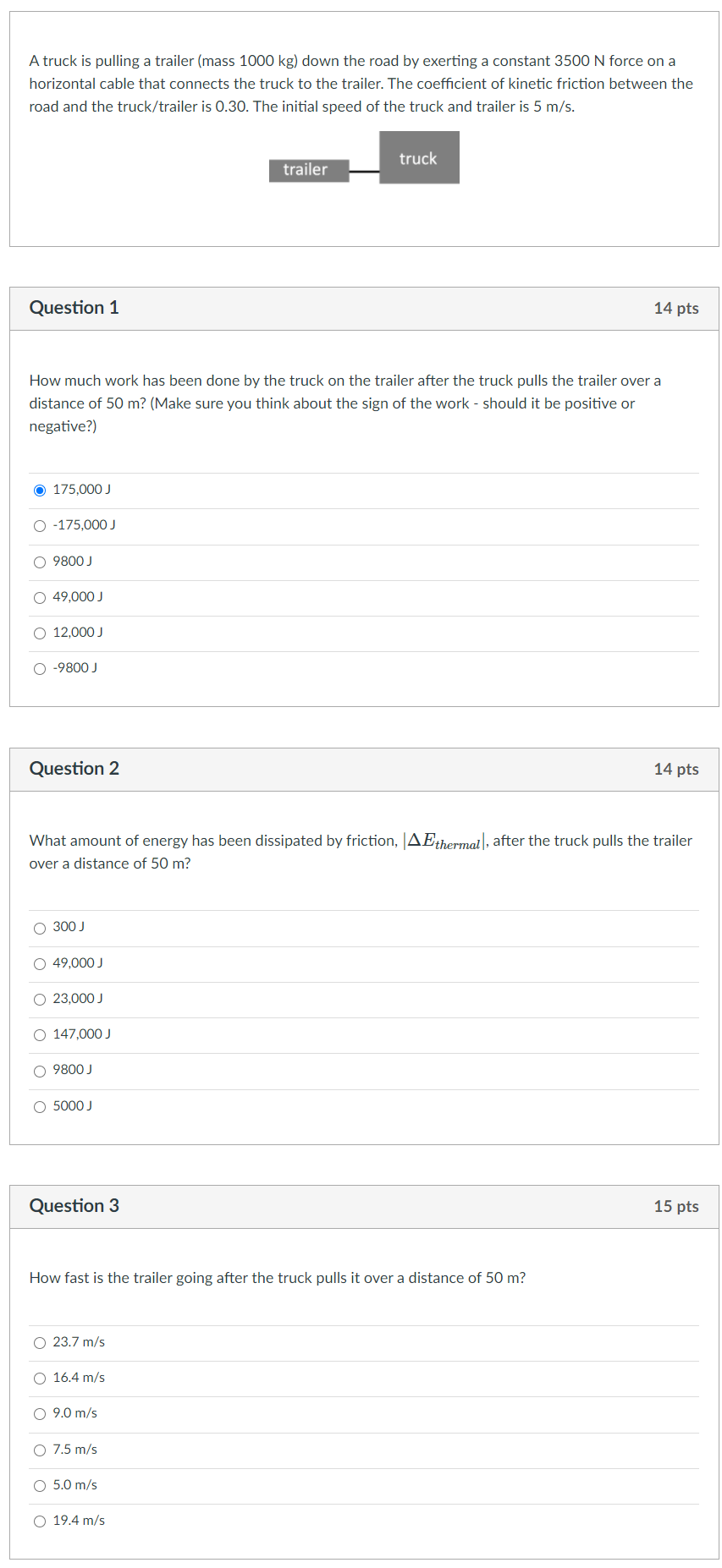 Solved A truck is pulling a trailer (mass 1000 kg) down the