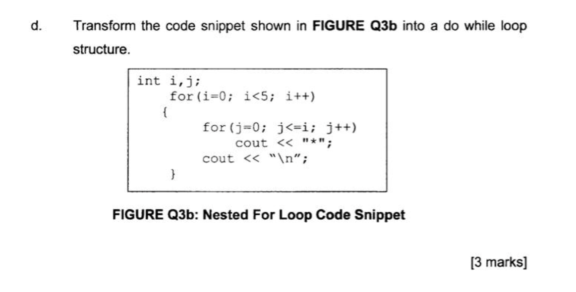 Solved d. Transform the code snippet shown in FIGURE Q3b | Chegg.com