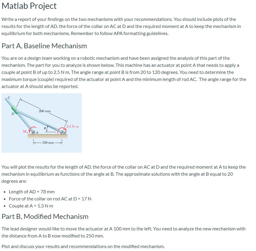 Matlab Project Write a report of your findings on the | Chegg.com