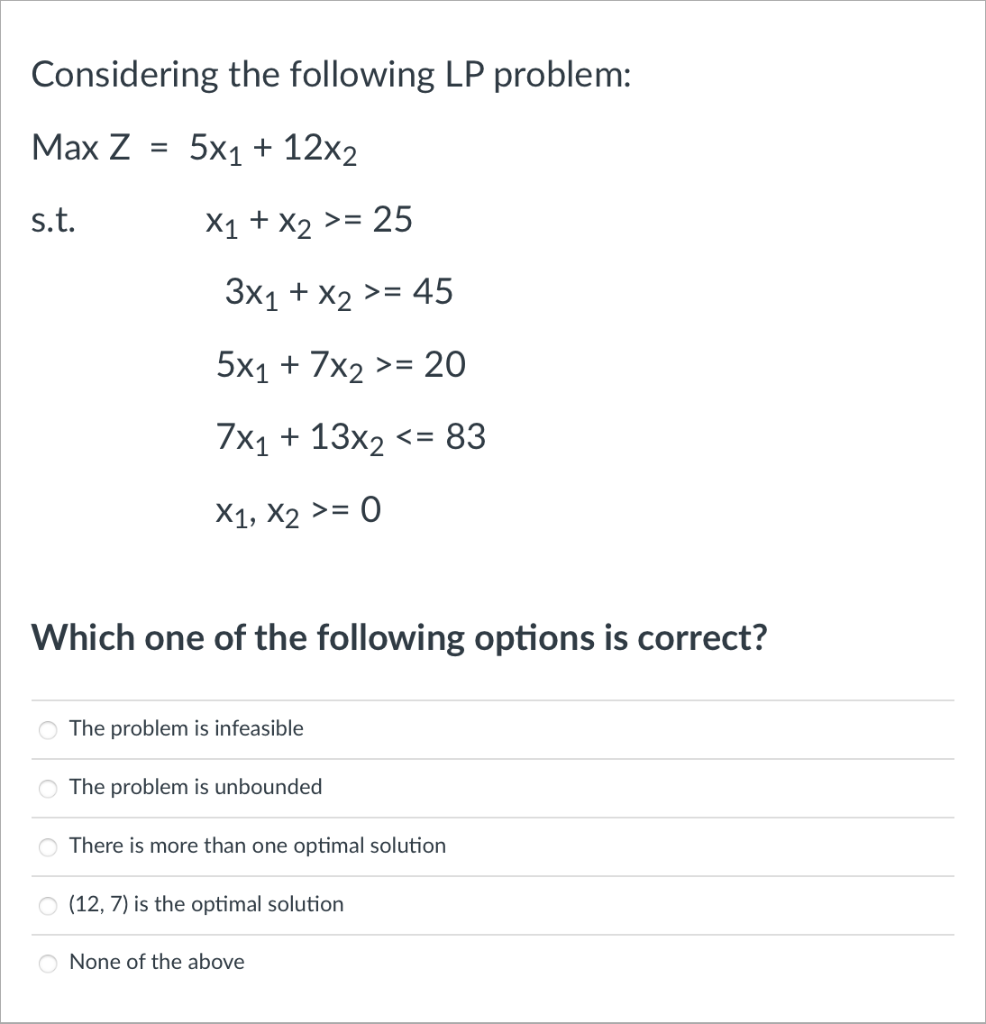 Solved Considering The Following LP Problem: MaxZ= S.t. | Chegg.com