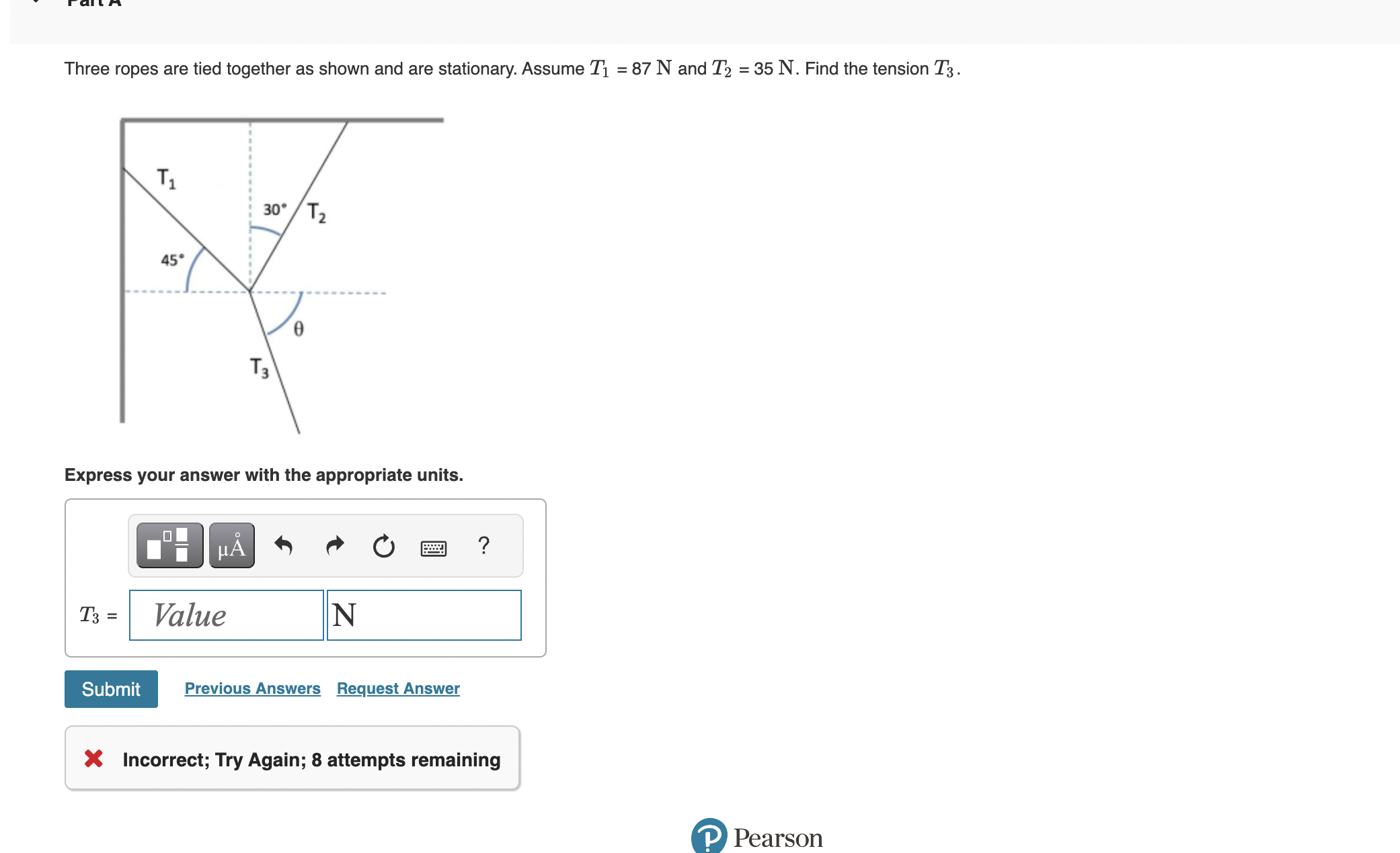 Solved Three ropes are tied together as shown and are | Chegg.com