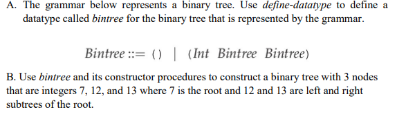 Solved A. The grammar below represents a binary tree. Use | Chegg.com