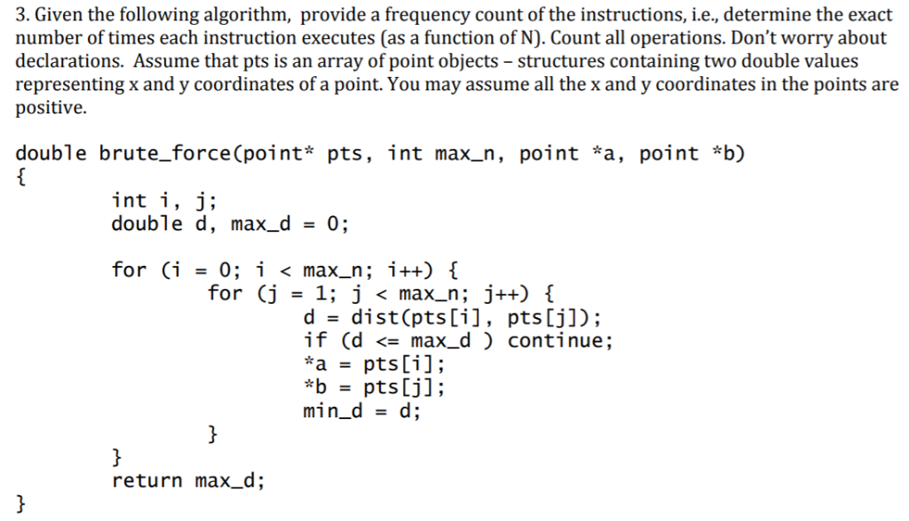 Solved 3. Given The Following Algorithm, Provide A Frequency | Chegg.com