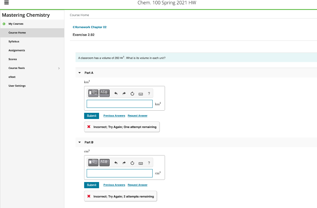 Solved Chem. 100 Spring 2021 HW Mastering Chemistry Course | Chegg.com