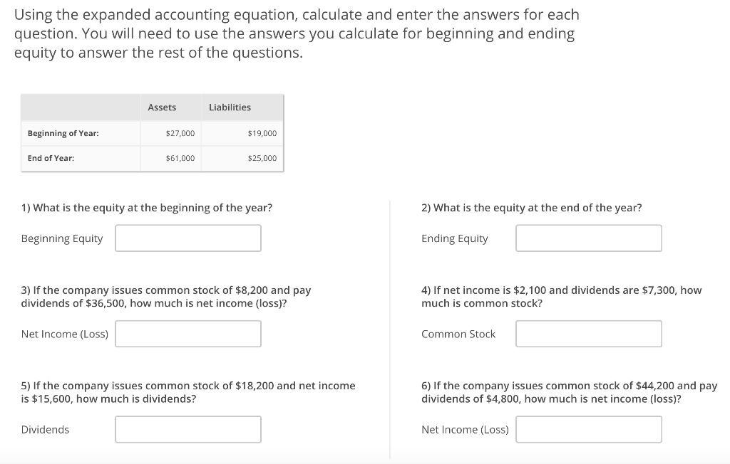 Solved: Using The Expanded Accounting Equation, Calculate | Chegg.com