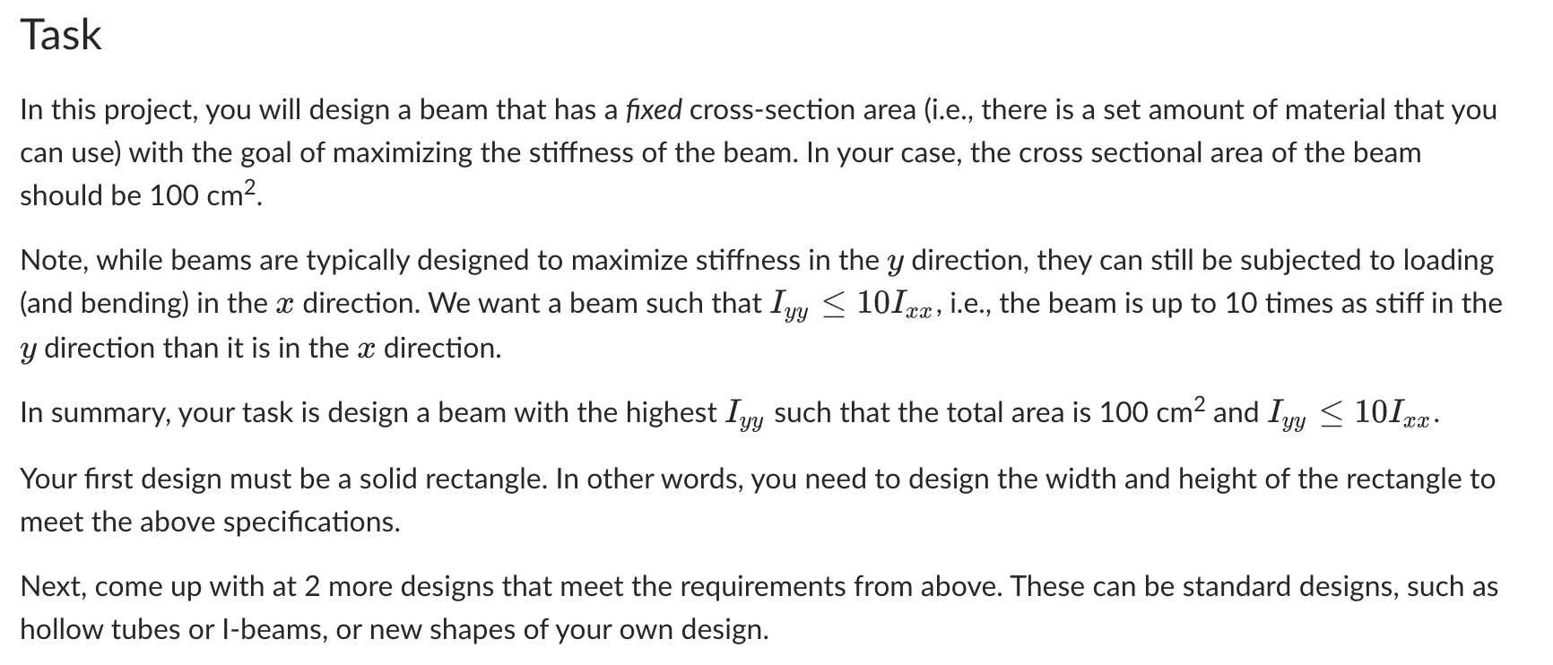 Solved TaSK In this project, you will design a beam that has