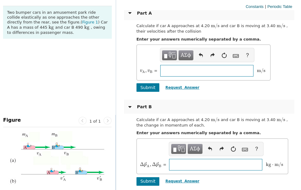 Solved Constants Periodic Table Part A Two bumper cars in an | Chegg.com